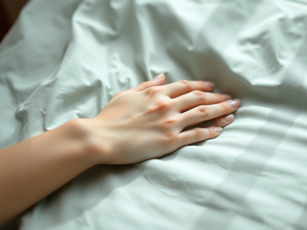 Hand resting on smooth bamboo sheet