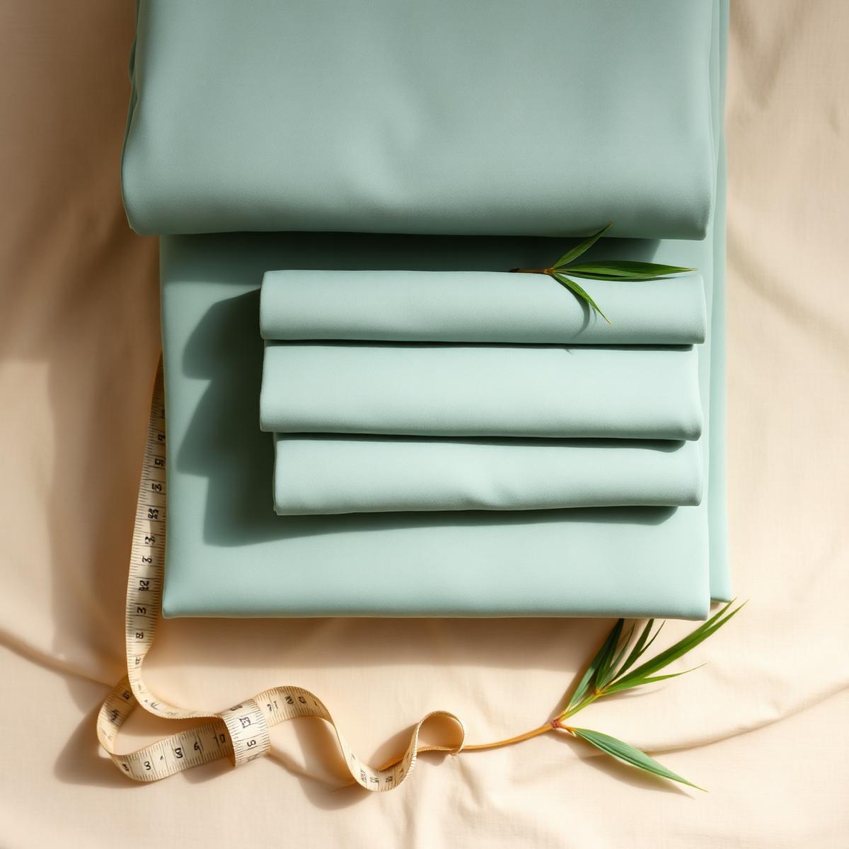 Folded bamboo sheets on cream linen